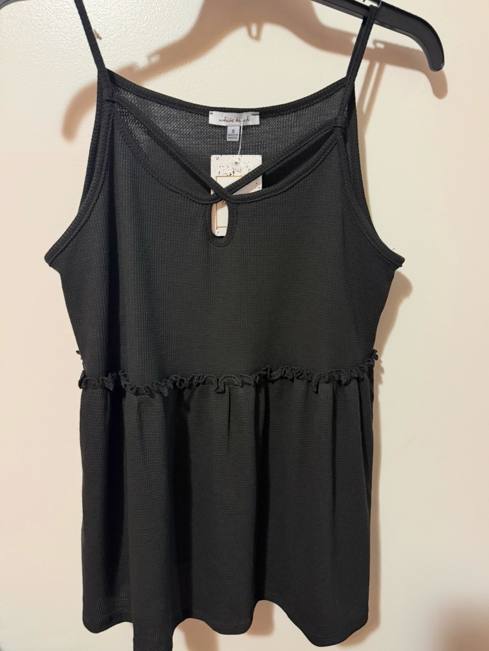 White Birch  Women’s Black Ruffled Waist Tank Top